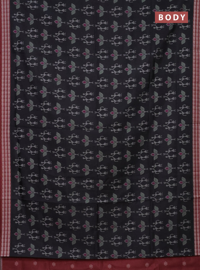 Semi sambalpuri silk saree black and deep maroon with allover ikat weaves and thread woven border