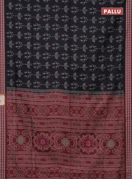 Semi sambalpuri silk saree black and deep maroon with allover ikat weaves and thread woven border