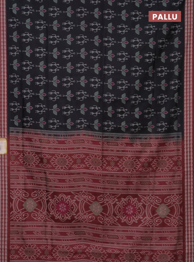 Semi sambalpuri silk saree black and deep maroon with allover ikat weaves and thread woven border