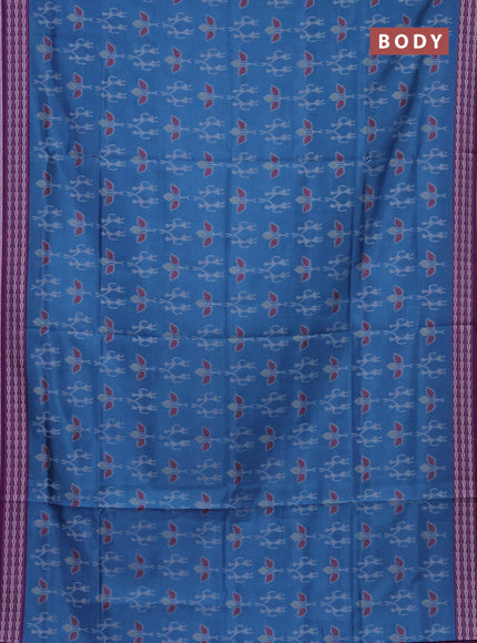 Semi sambalpuri silk saree blue and purple with allover ikat weaves and thread woven border
