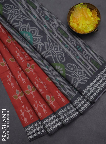 Semi sambalpuri silk saree maroon and grey with allover ikat weaves and thread woven border