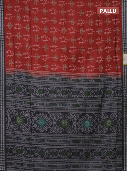Semi sambalpuri silk saree maroon and grey with allover ikat weaves and thread woven border