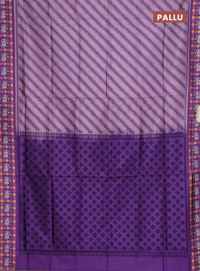 Semi sambalpuri silk saree pastel pink and violet with allover ikat weaves and patola printed border