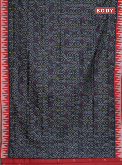 Semi sambalpuri silk saree elephant grey and red with allover ikat weaves and thread woven border