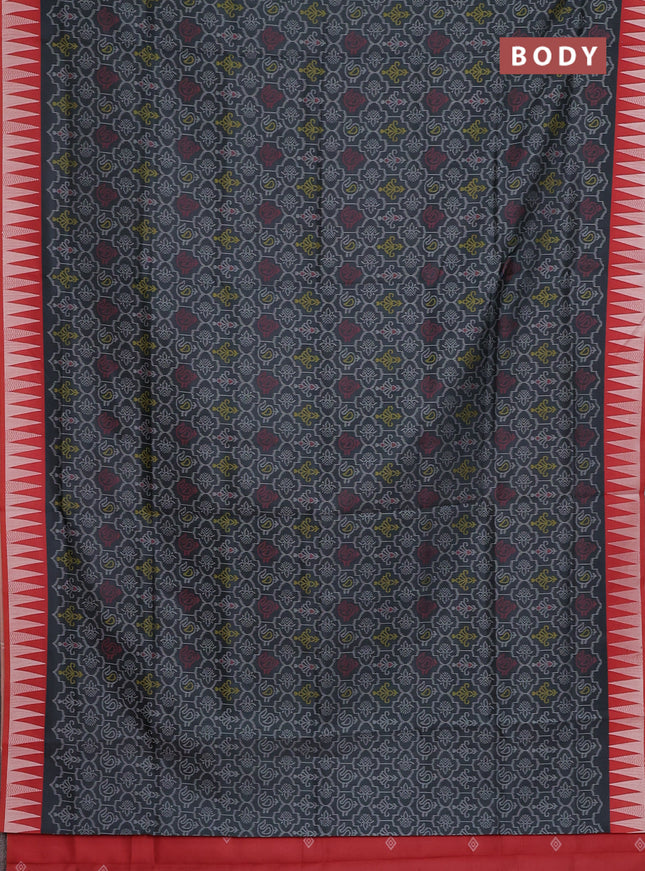 Semi sambalpuri silk saree elephant grey and red with allover ikat weaves and thread woven border