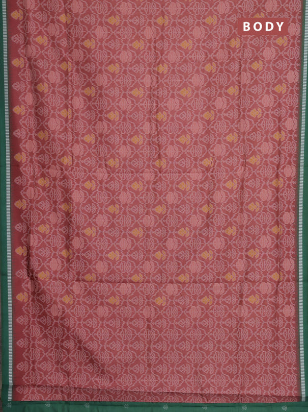 Semi sambalpuri silk saree rust shade and green with allover ikat weaves and thread woven border
