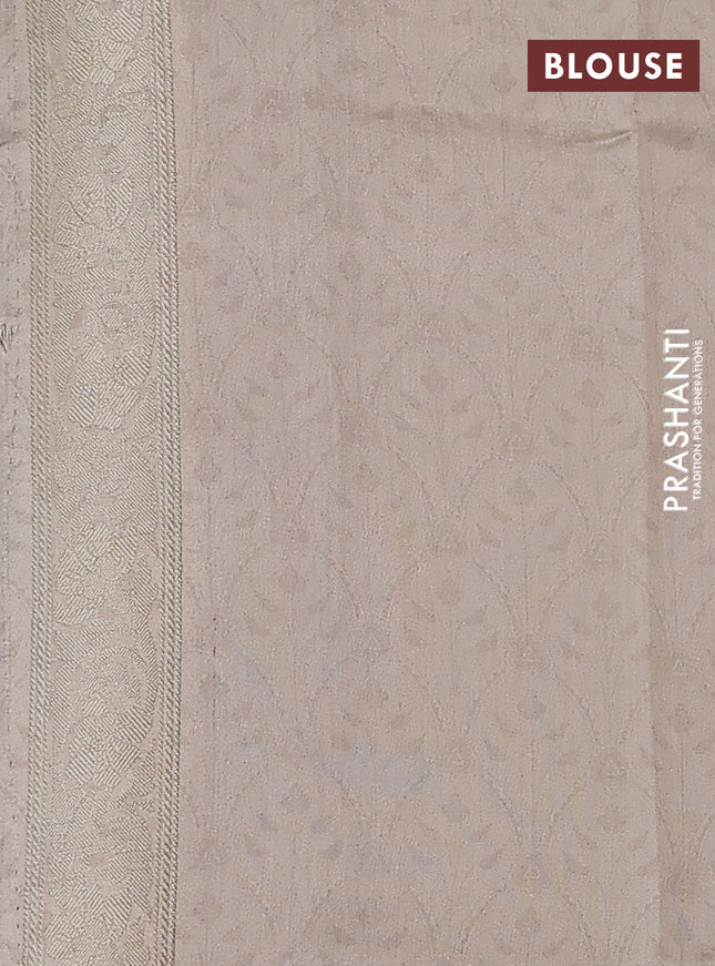 Chiniya silk saree grey shade with allover zari buttas & floral digital prints and zari woven border