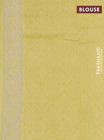 Chiniya silk saree lime yellow with allover silver zari buttas & floral digital prints and zari woven border