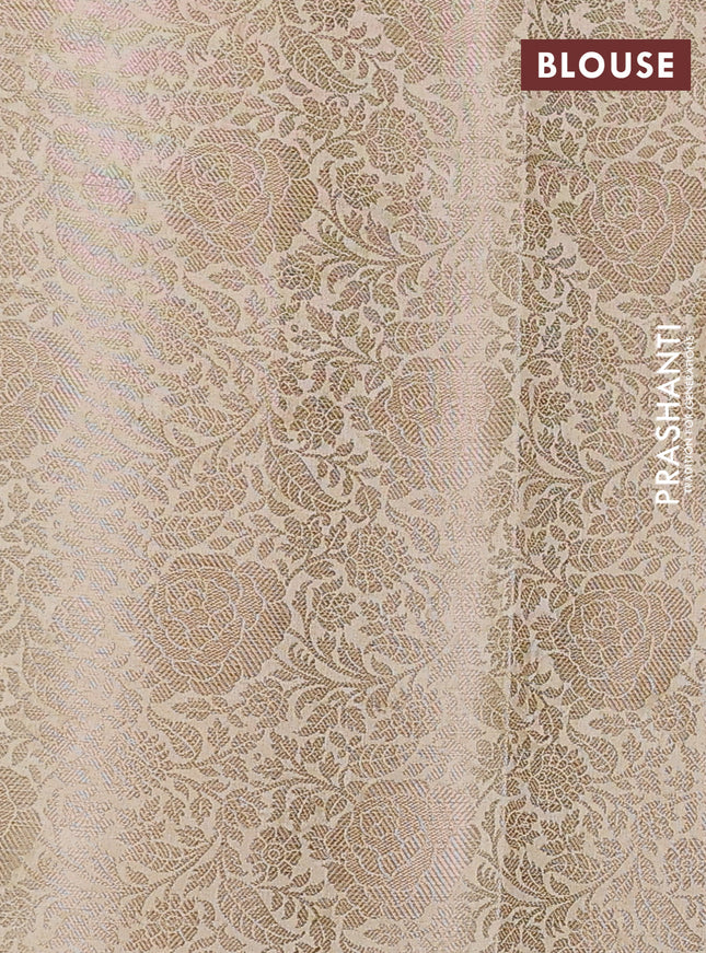 Chiniya silk saree beige with allover zari buttas & floral digital prints and zari woven border