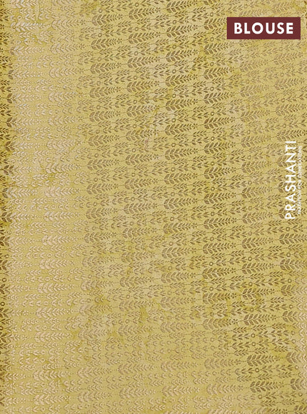 Chiniya silk saree lime yellow with allover zari buttas & floral digital prints and zari woven border