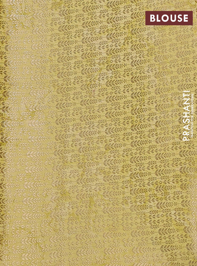 Chiniya silk saree lime yellow with allover zari buttas & floral digital prints and zari woven border