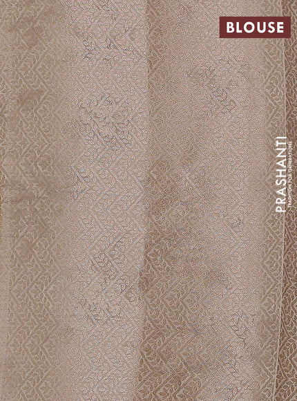 Chiniya silk saree beige with allover zari buttas & floral digital prints and woven border