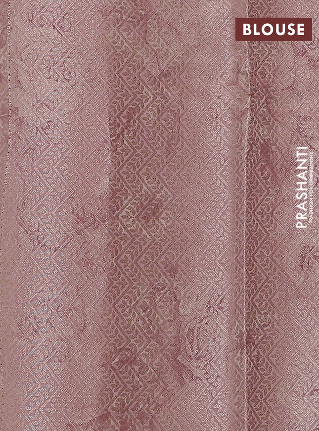 Chiniya silk saree pastel pink with allover zari buttas & floral digital prints and woven border