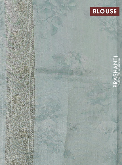 Chiniya silk saree pastel blue with allover zari buttas & floral digital prints and woven border