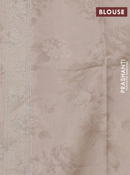 Chiniya silk saree pastel grey with allover zari woven buttas & floral digital prints and woven border
