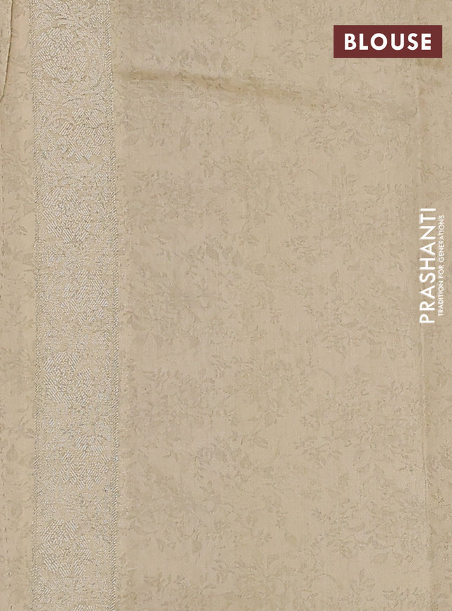 Chiniya silk saree beige with allover zari weaves & floral digital prints and woven border