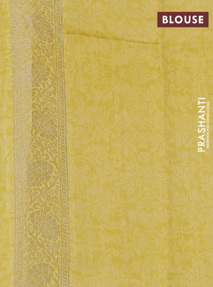 Chiniya silk saree yellow with allover zari buttas & floral digital prints and woven border