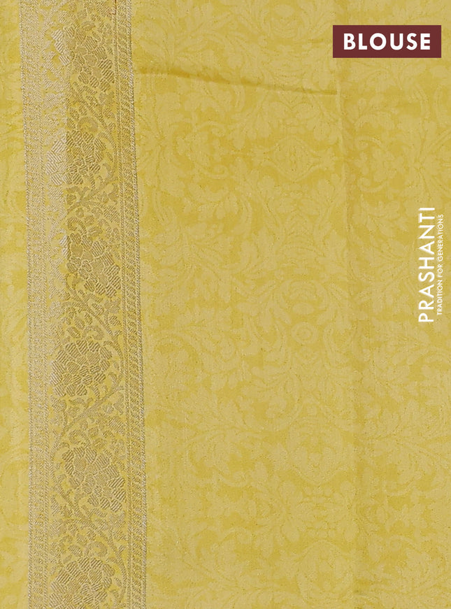 Chiniya silk saree yellow with allover zari buttas & floral digital prints and woven border