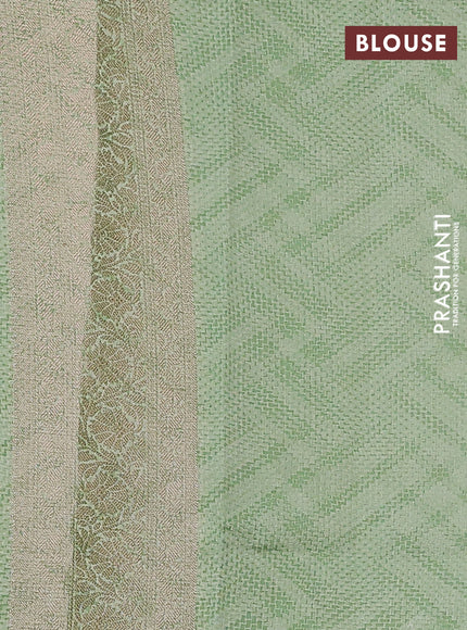 Chiniya silk saree green shade with allover zari buttas & floral digital prints and woven border