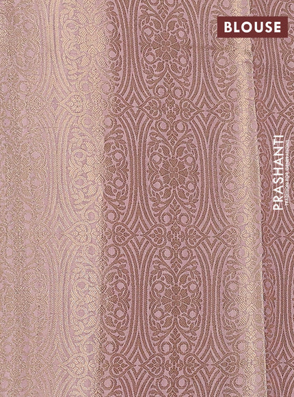 Chiniya silk saree pastel pink with allover zari buttas & floral digital prints and woven border