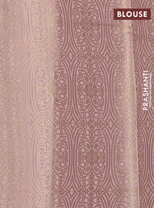 Chiniya silk saree pastel pink with allover zari buttas & floral digital prints and woven border