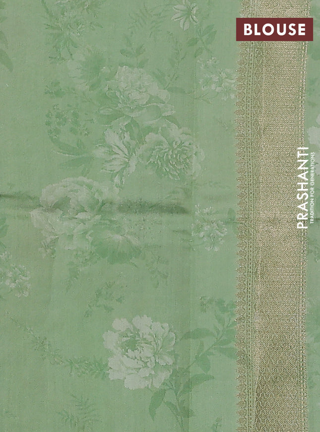 Chiniya silk saree teal green with allover zari buttas & floral digital prints and woven border
