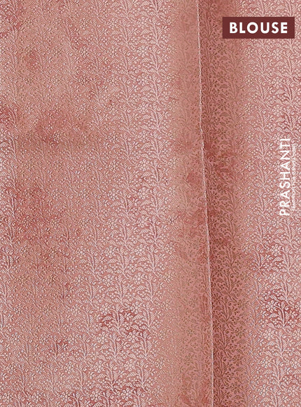 Chiniya silk saree dark peach with allover zari buttas & floral digital prints and zari woven border