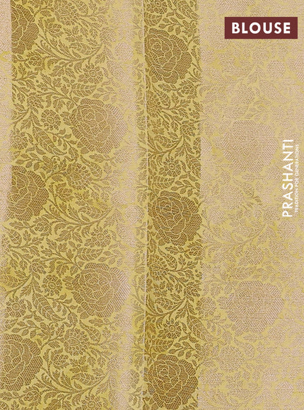 Chiniya silk saree yellow with zari buttas & floral digital prints and woven border
