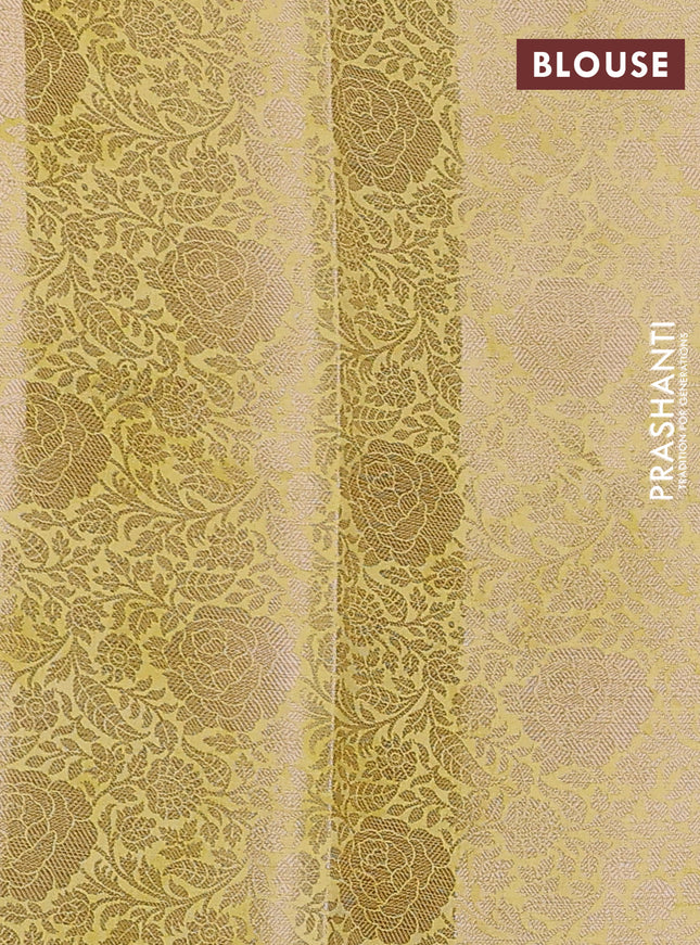 Chiniya silk saree yellow with zari buttas & floral digital prints and woven border