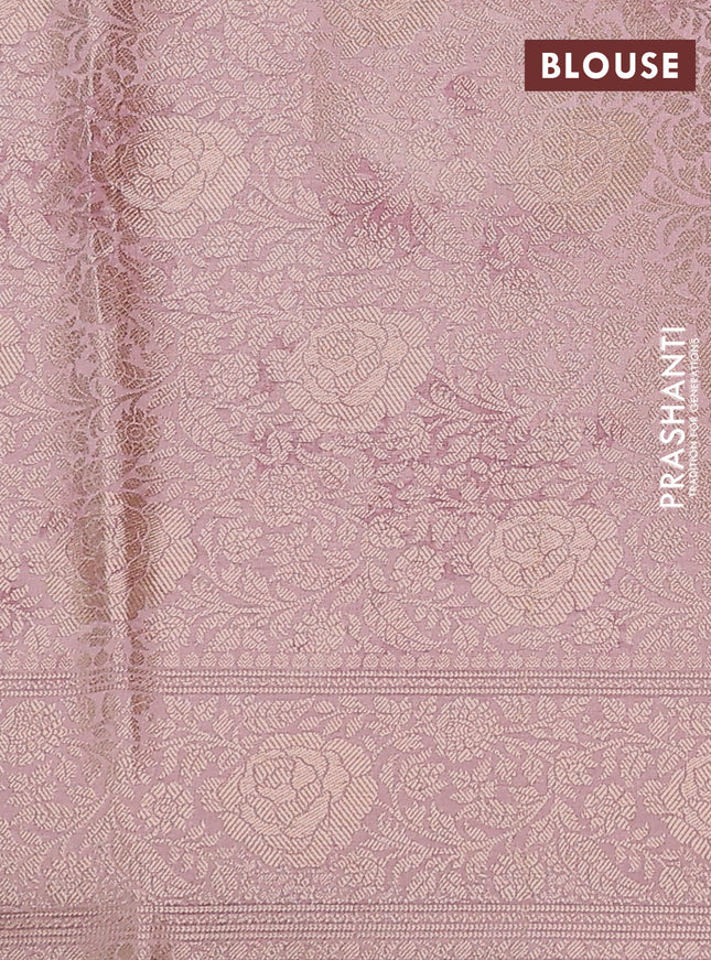 Chiniya silk saree pastel pink with zari buttas & floral digital prints and woven border