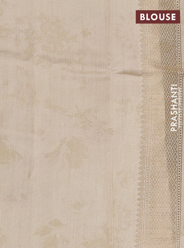 Chiniya silk saree beige with allover zari buttas & floral digital prints and woven border