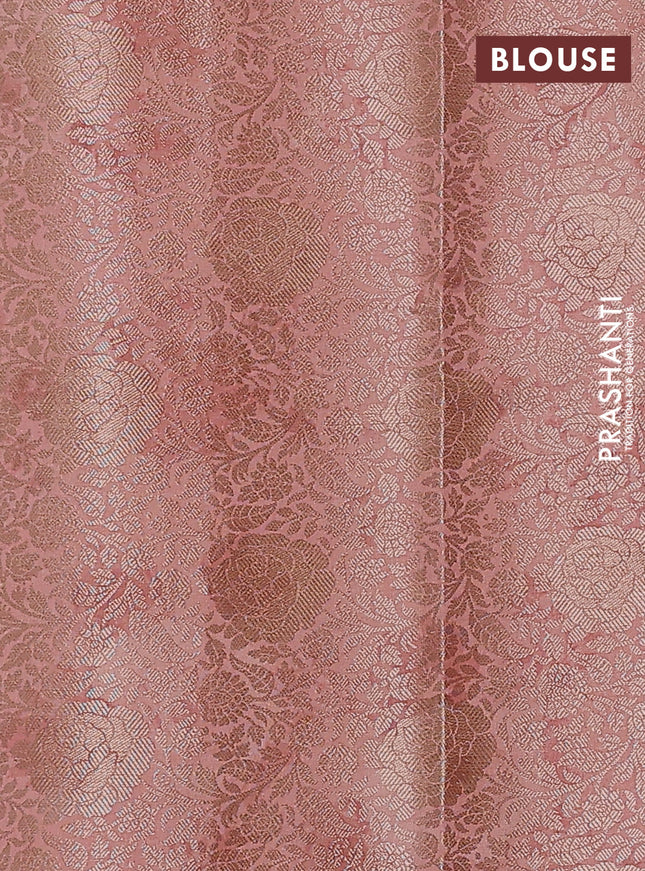 Chiniya silk saree dark peach with allover zari buttas & floral digital prints and woven border