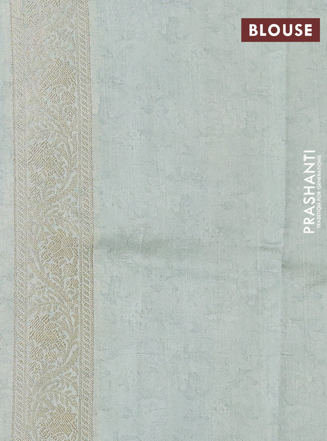 Chiniya silk saree pastel blue with allover zari buttas & floral digital prints and woven border