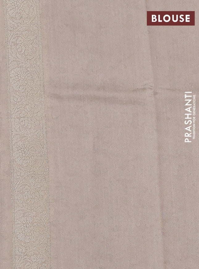 Chiniya silk saree beige with allover silver zari buttas & floral digital prints and zari woven border