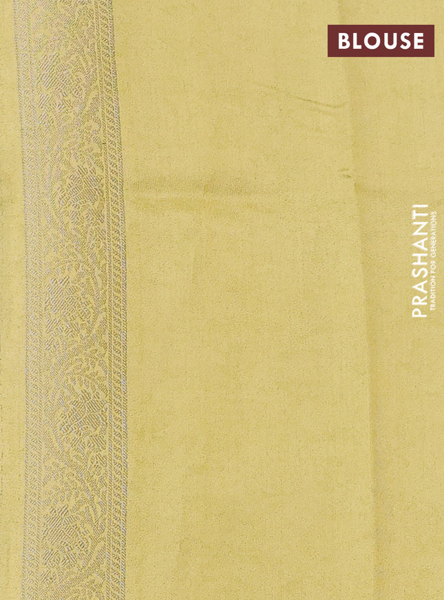 Chiniya silk saree lime yellow with allover silver zari buttas & floral digital prints and zari woven border