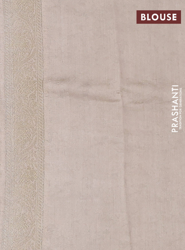 Chiniya silk saree pastel grey with allover zari buttas & floral digital prints and woven border