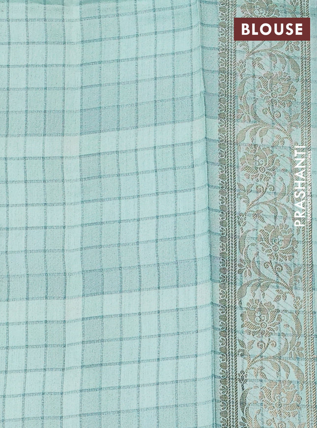 Chiniya silk saree muliti colour and pastel blue with allover floral digital prints & zari buttas and long zari woven border