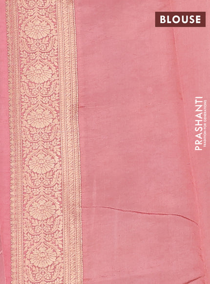 Chiniya silk saree pastel peach orange with allover zari weaves & digital prints and zari woven border