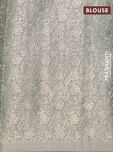 Chiniya silk saree pastel green with allover digital prints & geometric zari buttas and zari woven border