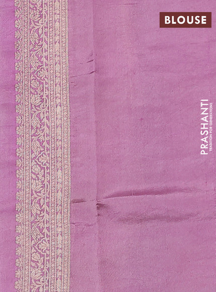 Chiniya silk saree pastel pink and mauve pink with allover zari weaves & floral digital prints and zari woven border