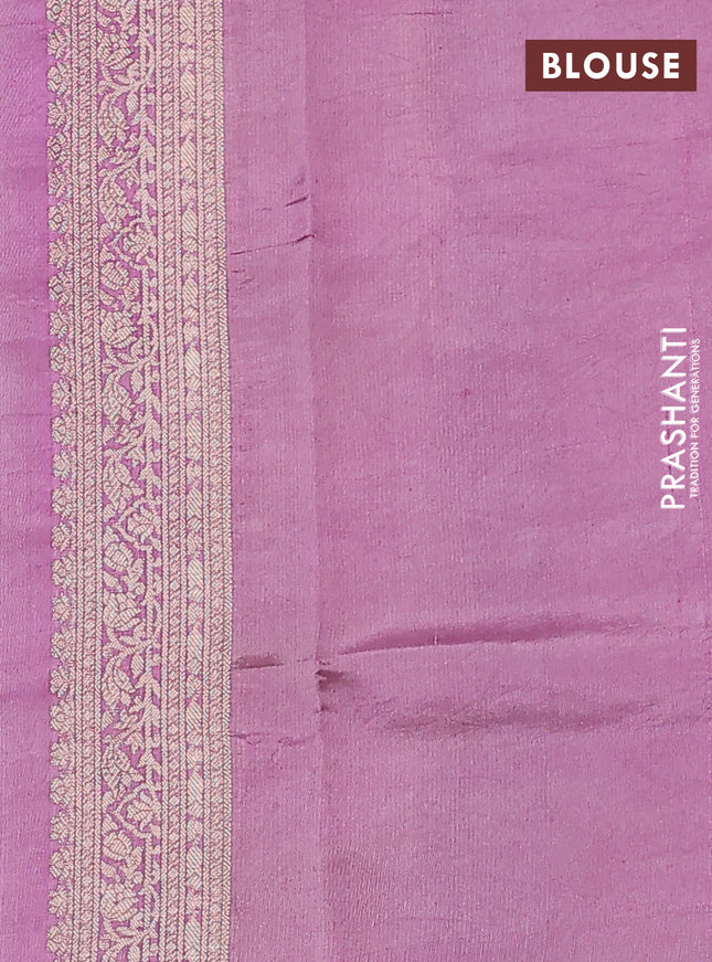 Chiniya silk saree pastel pink and mauve pink with allover zari weaves & floral digital prints and zari woven border