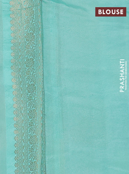 Chiniya silk saree teal green shade with allover geometric zari weaves & digital prints and zari woven border