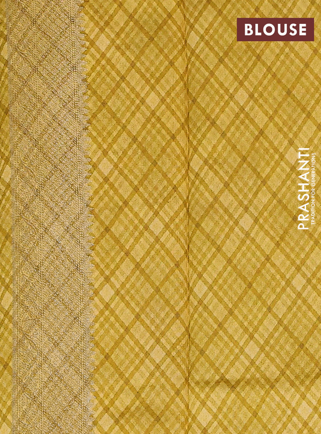 Chiniya silk saree cream green and mustard yellow with zari buttas & digital prints and woven border