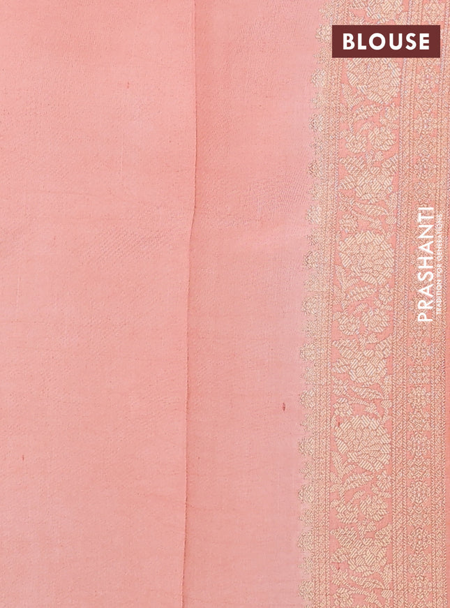 Chiniya silk saree peach orange with allover zari weaves & floral digital prints and zari woven border