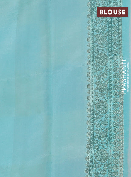 Chiniya silk saree mild teal blue and teal blue with allover zari weaves & floral digital prints and zari woven border