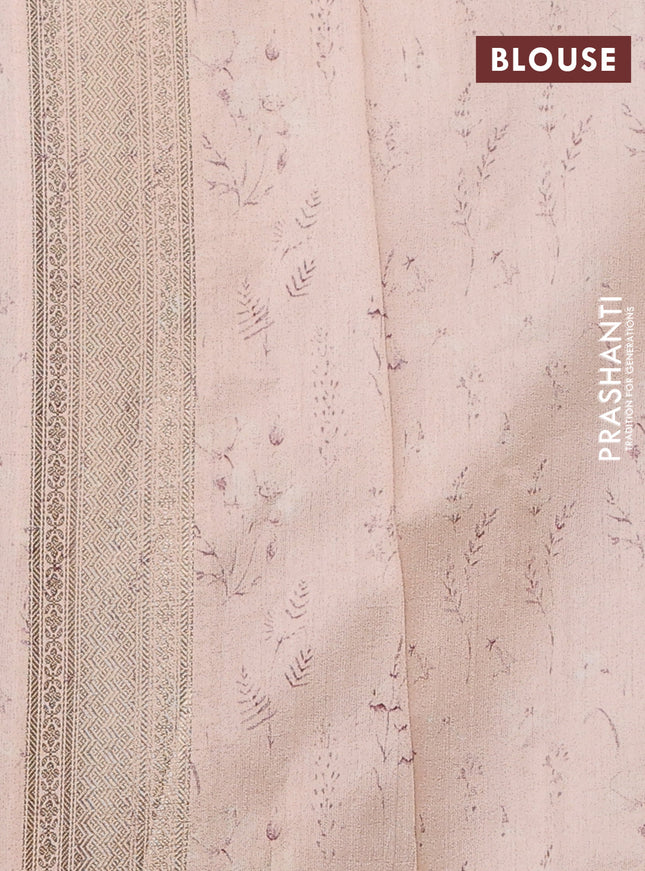 Chiniya silk saree pale orange with allover zari buttas & floral digital prints and woven border