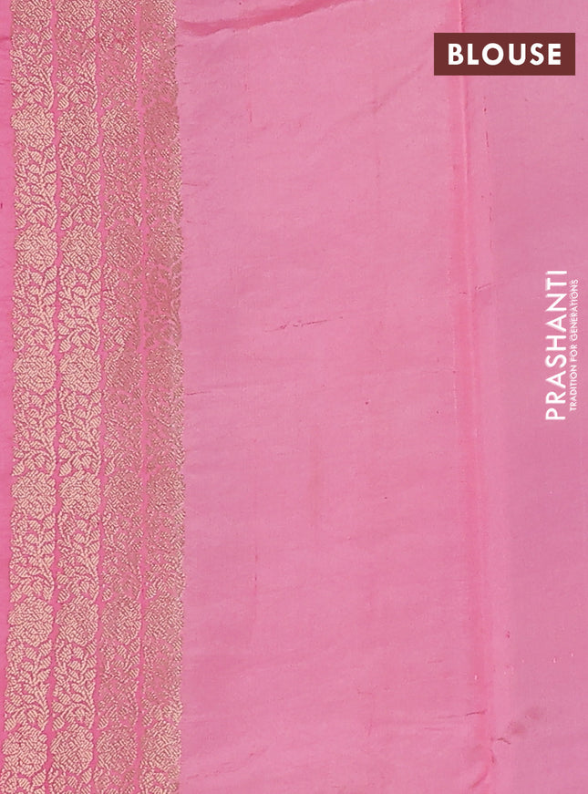 Chiniya silk saree mild peach pink and peach pink with allover zari weaves & floral digital prints and zari woven border