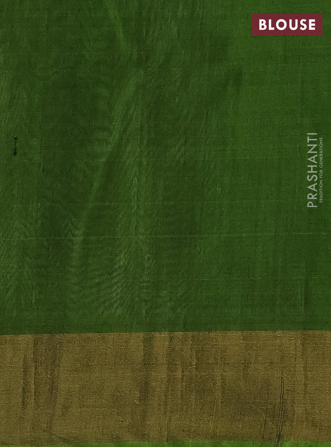 Ikat silk cotton saree off white and green with allover ikat weaves and zari woven border
