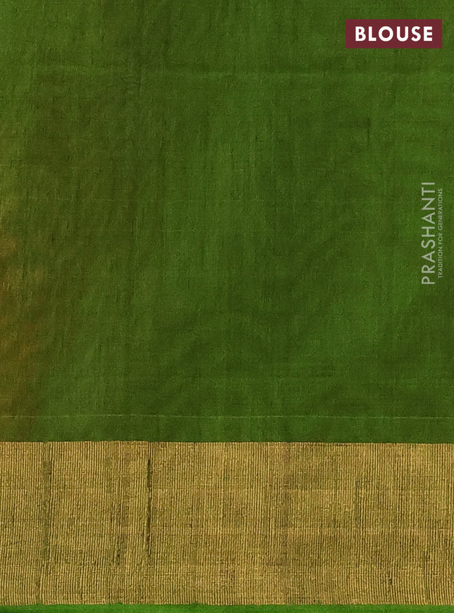 Ikat silk cotton saree orange and light green with allover ikat weaves and zari woven border