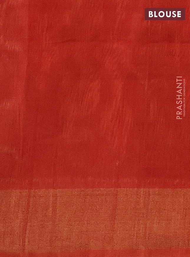 Ikat silk cotton saree navy blue and orange with allover ikat weaves and zari woven border